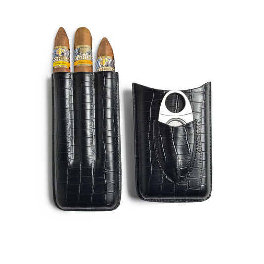 Triple Cigar Holder & Cutter Set