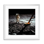 Buzz Aldrin On The Moon Framed Print - White