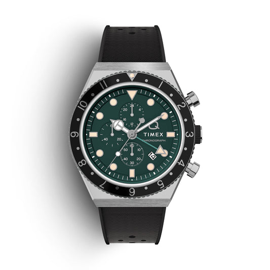 Timex Q GMT-Chronograph mit Kautschukarmband