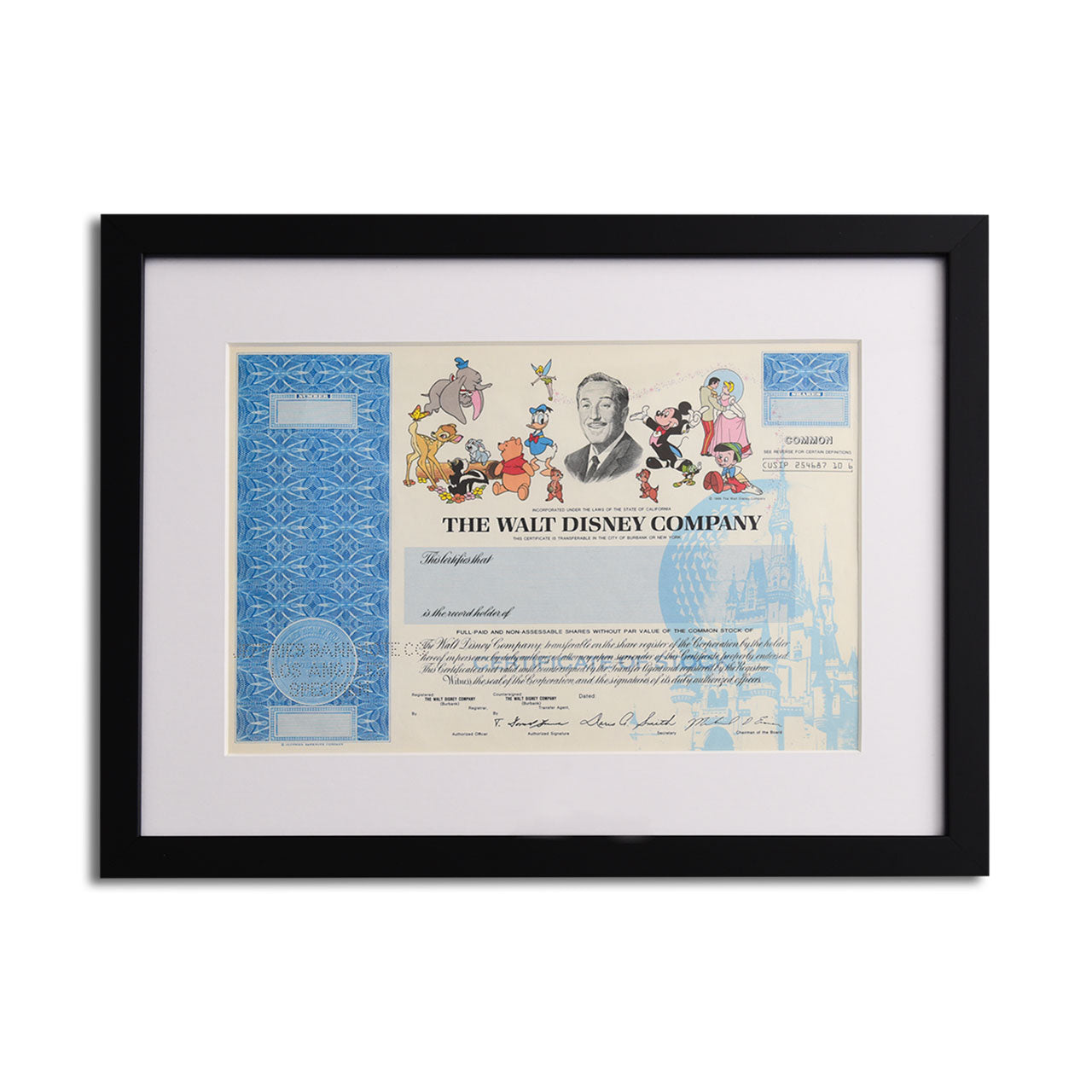 1990's Disney Characters Framed Stock Certificate